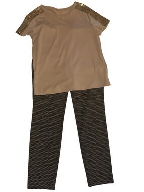 Cooper & Ella pants paired with Beige Sequin Shoulder Top size small